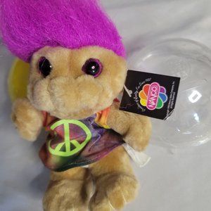 NWT Vintage 1998 Purple Peace Tie Dye Troll Plush By Nanco 10'' x 4.5''